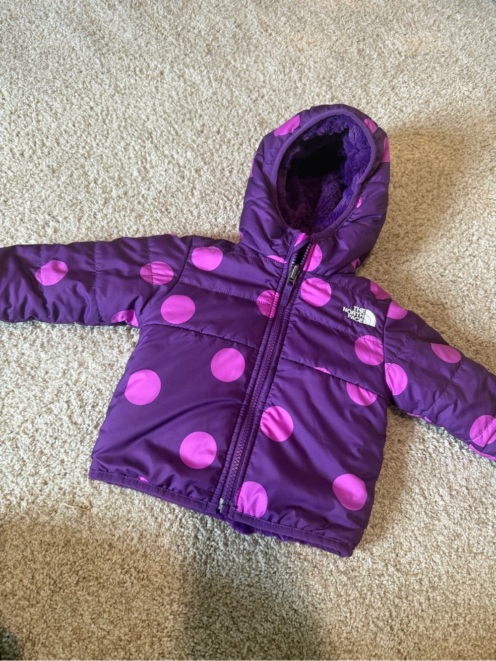 The North Face Kids' Purple Polka Dot Hooded Puffer Jacket